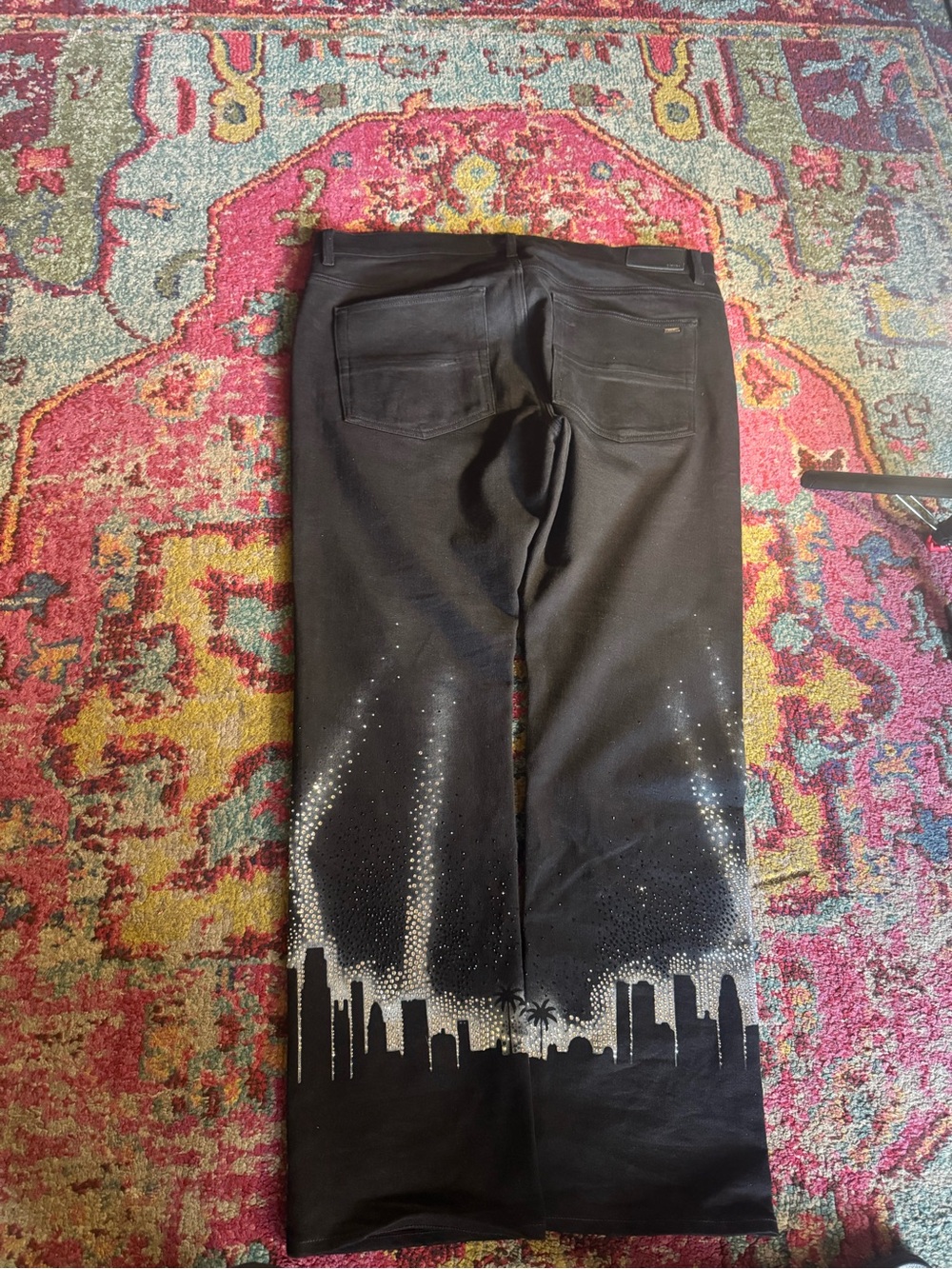 AMIRI Black Denim Jeans with Silver Button Detail